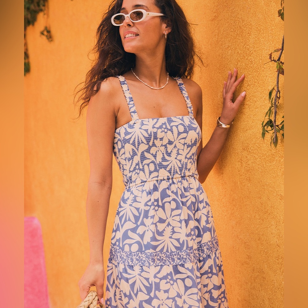 Marine Layer Selene Maxi Dress in Twilight Blue Flora in Large